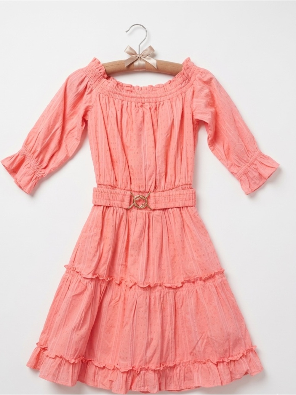 Lilly Pulitzer Coral Orange Off-Shoulder Smocked Dress